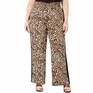 INC Pants Animal Print Satin Pull On Wide Leg Palazzo 3Xn Black Tan Brown